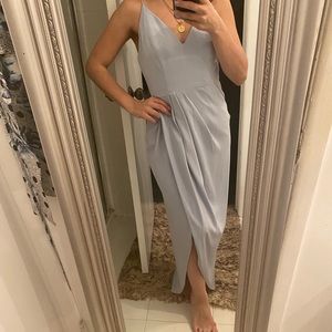 Soft blue Midi Dress with A settle slit